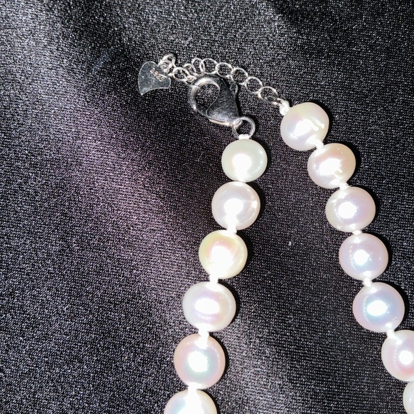60” Heavy Sterling Silver Italian Paperclip & Freshwater Pearl Choker Necklace - Picture 5 of 8